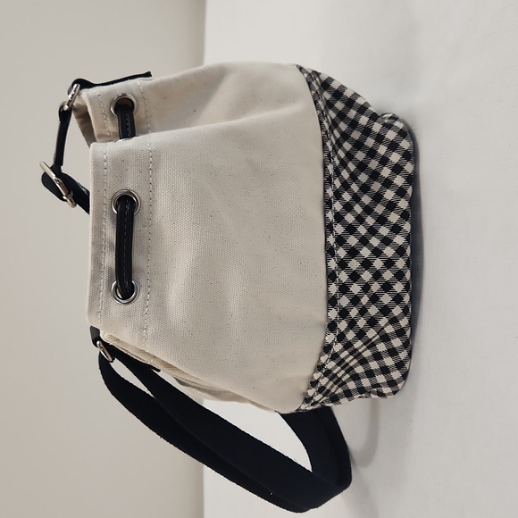 Lands End Cream Black Gingham Small Bucket Bag - Picture 4 of 7